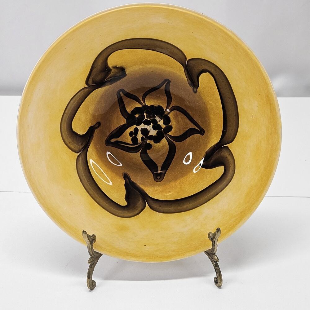 Studio Crafted Glass Art Plate Artist Signed Gaynor Flower Retro-inspired